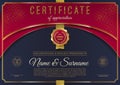 Certificate template with luxury golden elements. Diploma template design.